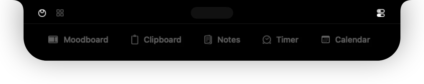 The tab bar with tools and apps