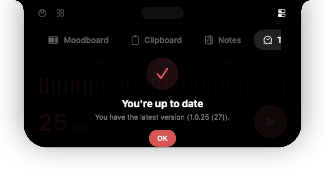 The card saying You're up to date