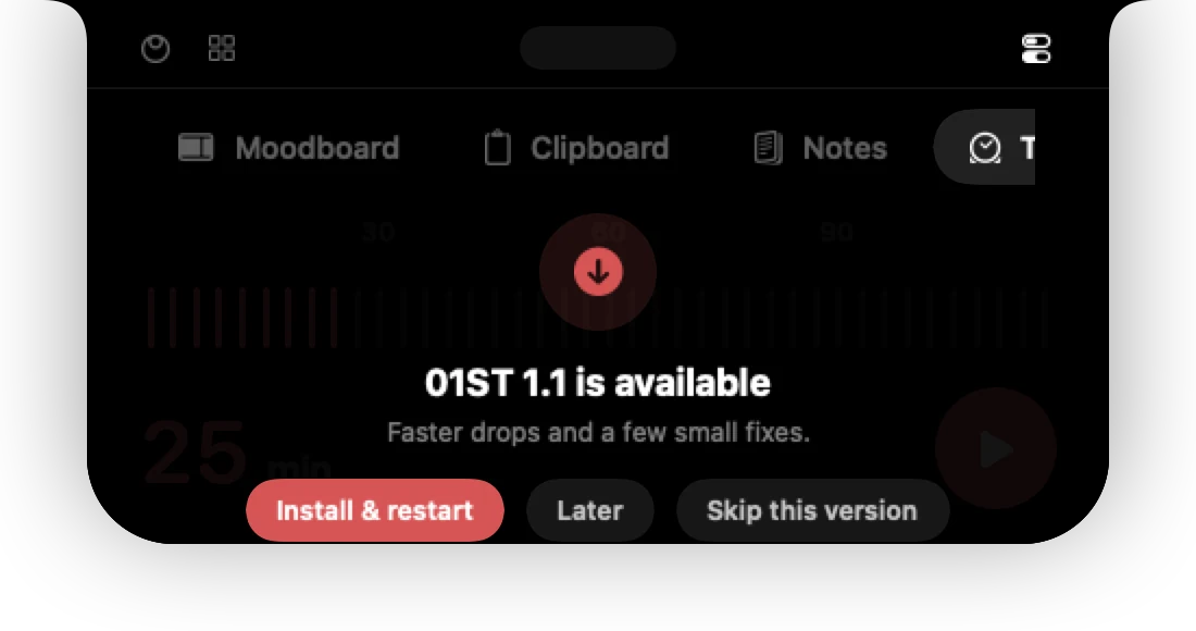 The update card with Install and restart